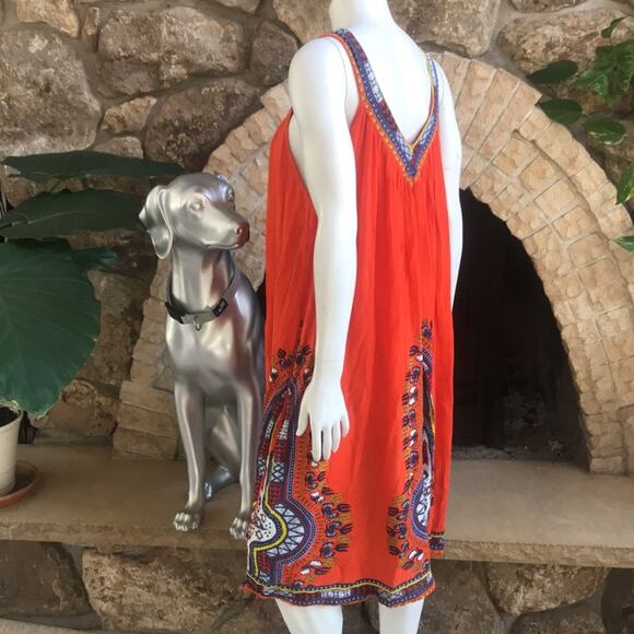 Jessica Taylor Rayon Teresa Orange Printed V-Neck Flowy Sleeveless Dress Size L - Picture 2 of 11